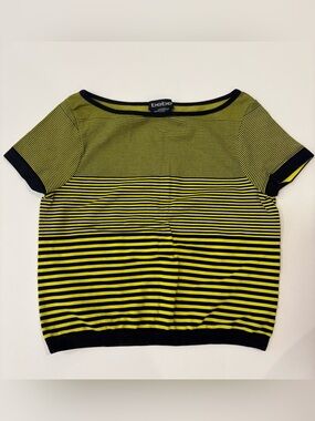 bebe Black & Yellow Striped Short Sleeve Crop Top M/L